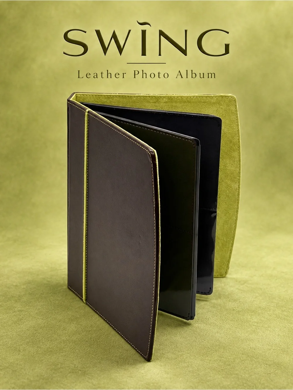 Swing Brown Leather Lime Green Suede 72-Photo 4x6 Album New